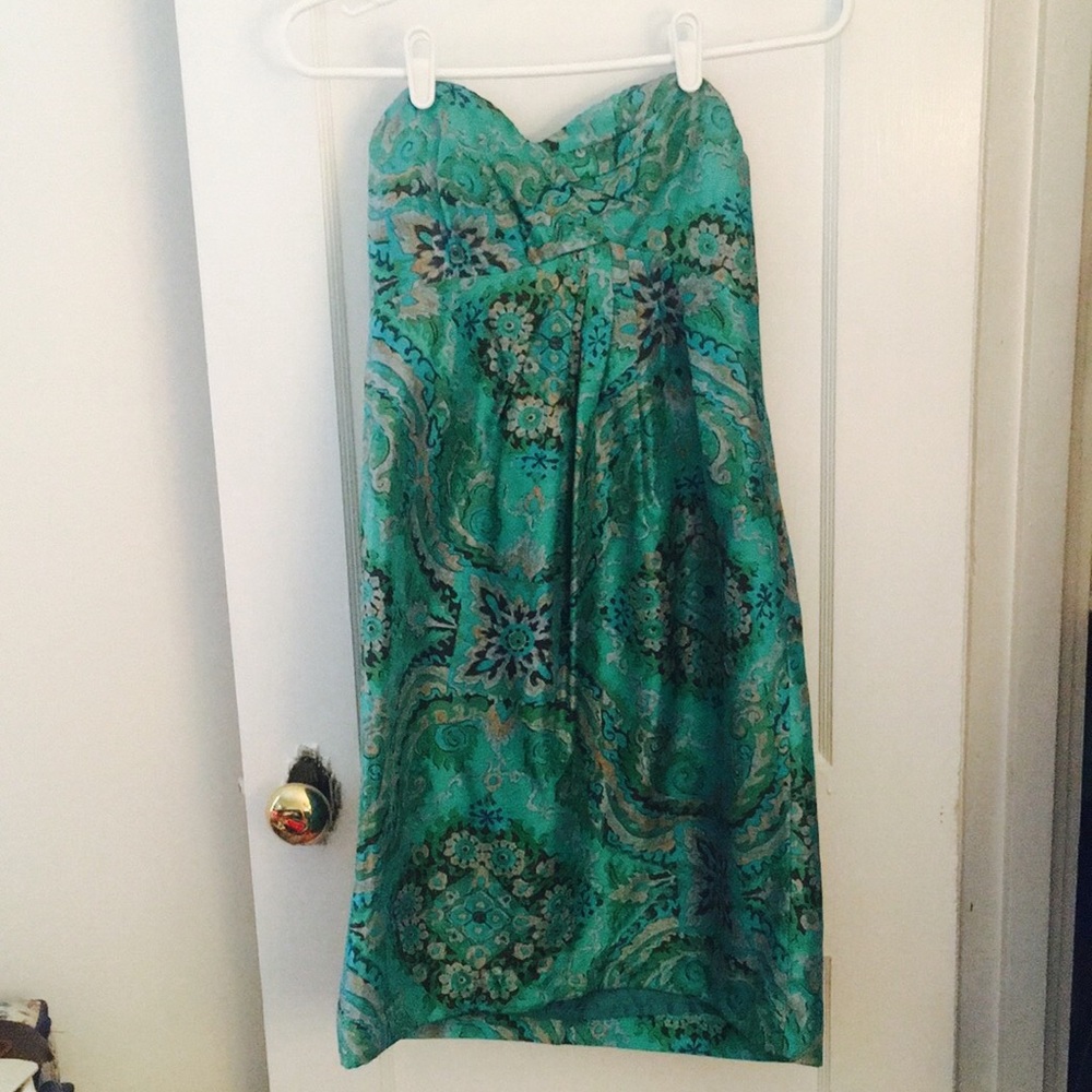 J Crew 00 silk turquoise strapless dress